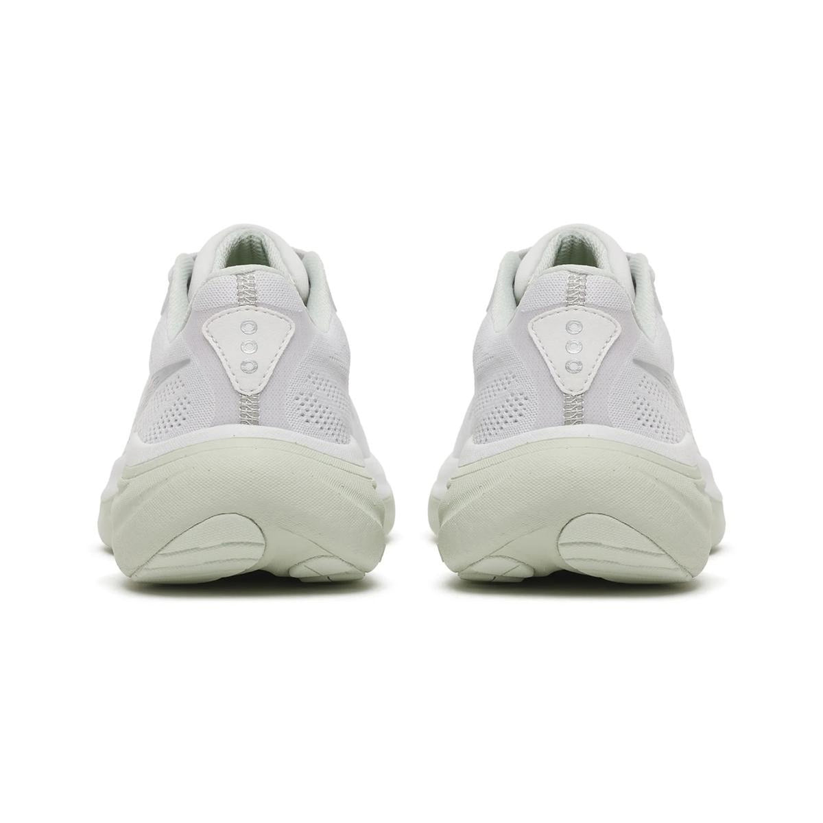 Women's Saucony Ride 19 Running Shoes Fog Cast heel view showing cushioned heel collar with reformulated PWRRUN+ foam for plush comfortable everyday running