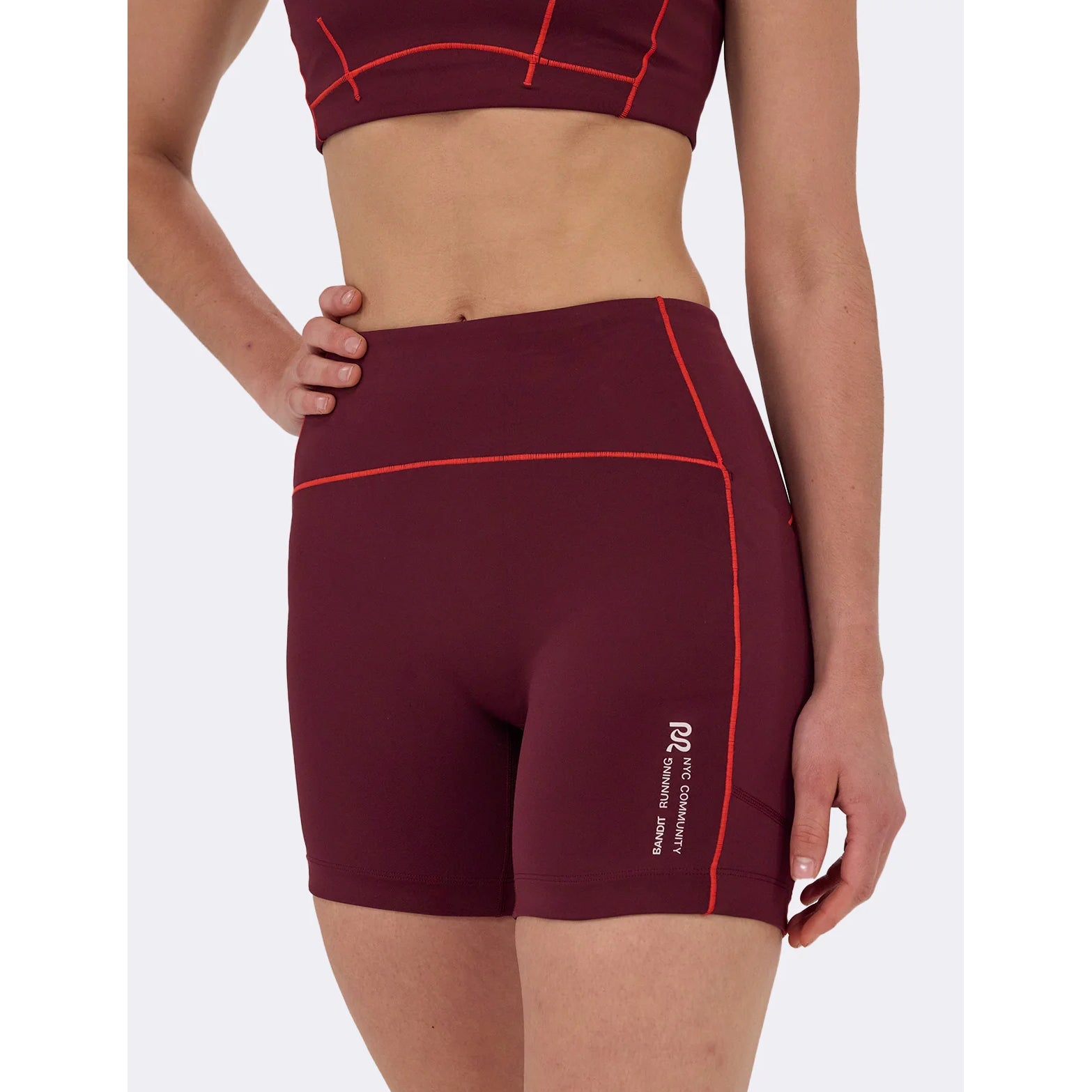 Women's Stamina 5 Inch Pop Stitch High Waist Compression Shorts Fig / Intense Red - Achilles Heel