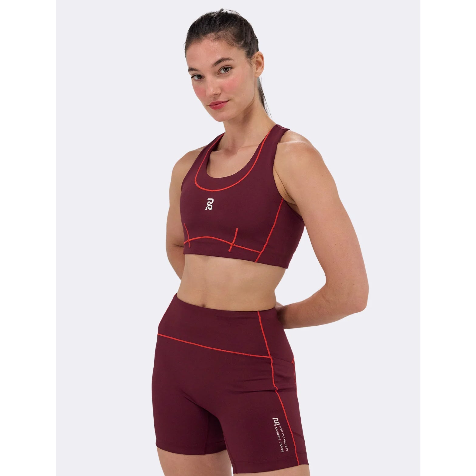 Women's Stamina 5 Inch Pop Stitch High Waist Compression Shorts Fig / Intense Red - Achilles Heel