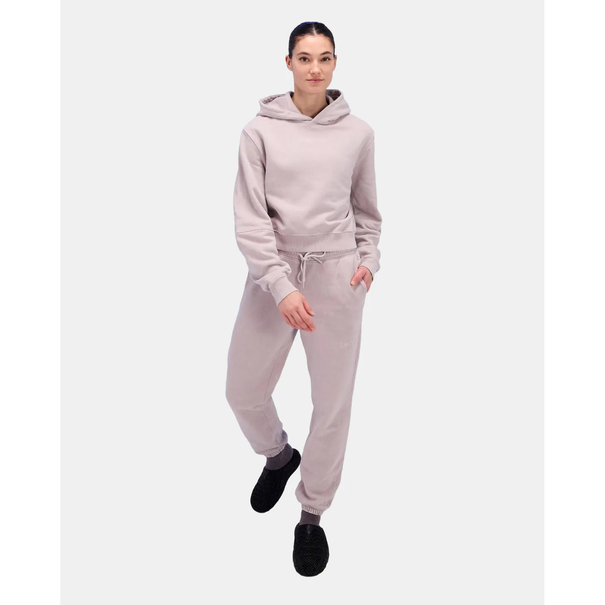 Women's Stitched Logo Cropped Hoodie Ash - Achilles Heel