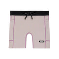 Women's Bandit Striped Cadence 5 Inch Compression Shorts Plaster Orchid front product view showing ultra-compressive ribbed knit with no front rise seam and custom anti-chafe waistband