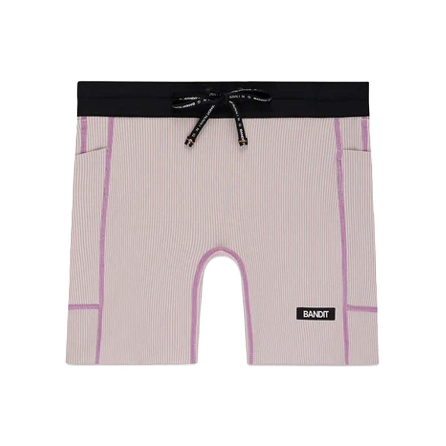 Women's Bandit Striped Cadence 5 Inch Compression Shorts Plaster Orchid front product view showing ultra-compressive ribbed knit with no front rise seam and custom anti-chafe waistband