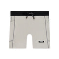 Women's Bandit Striped Cadence 5 Inch Compression Shorts Plaster Slate front product view showing ultra-compressive ribbed knit with no front rise seam and custom anti-chafe waistband