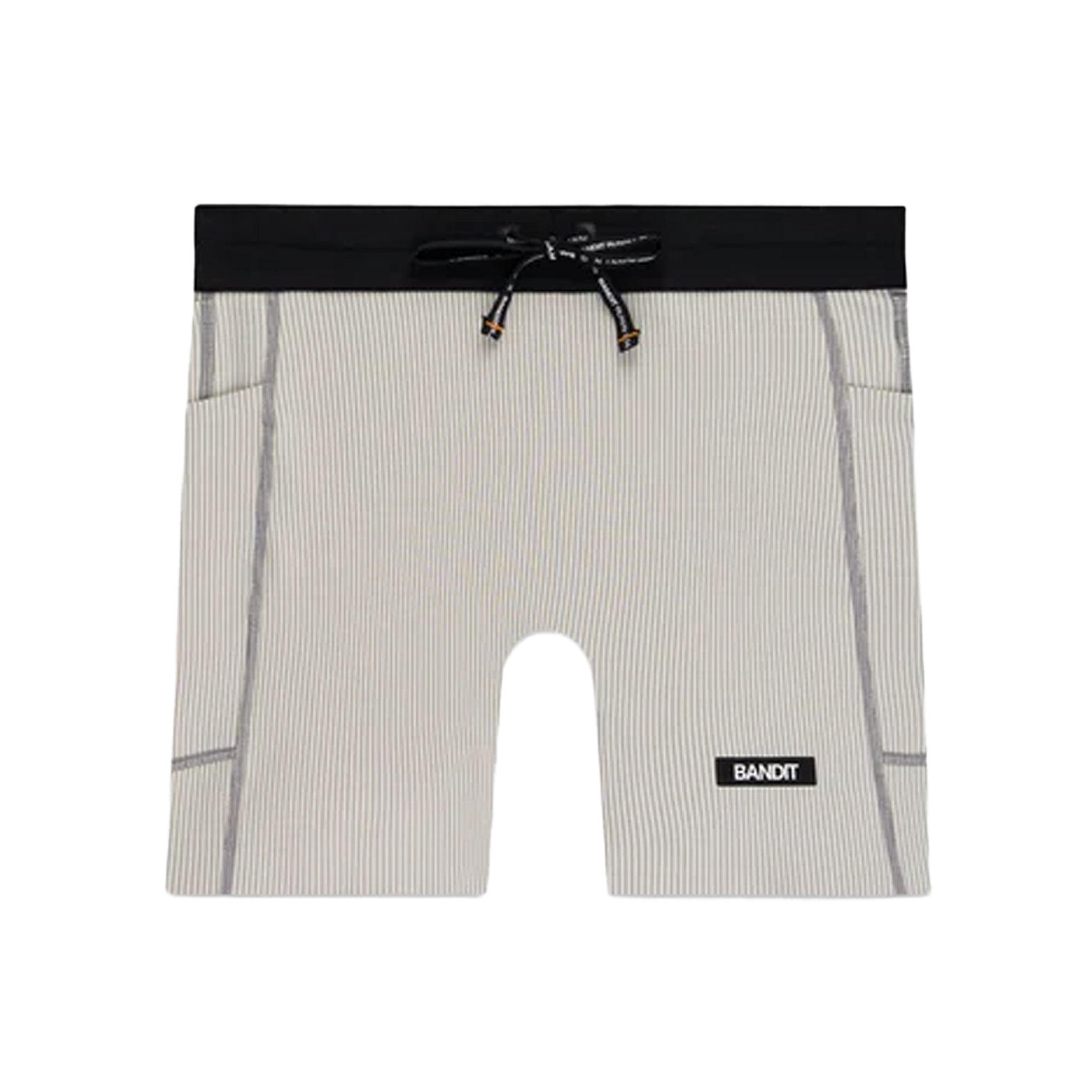 Women's Bandit Striped Cadence 5 Inch Compression Shorts Plaster Slate front product view showing ultra-compressive ribbed knit with no front rise seam and custom anti-chafe waistband