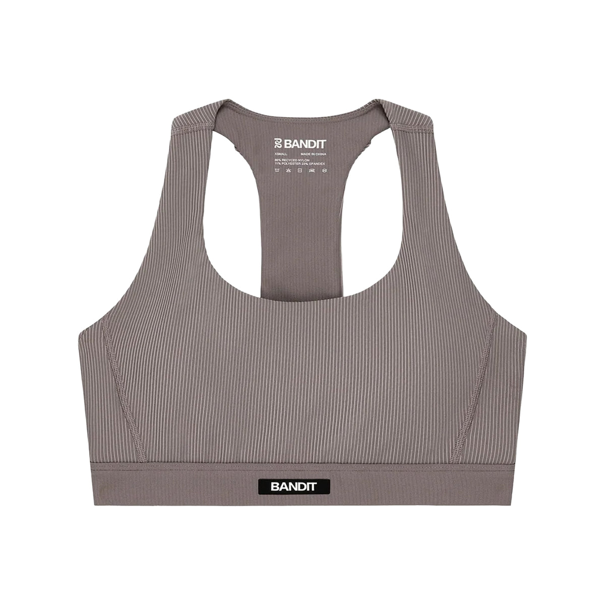 Women's Striped Cadence Scoop Neck T-Back Run Bra - Concrete Taupe / Cocoa