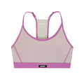 Women's Bandit Striped Cadence Strappy Bra Plaster Orchid front product view showing Striped Cadence ribbed compression with adjustable straps and Bandit branding at centre chest