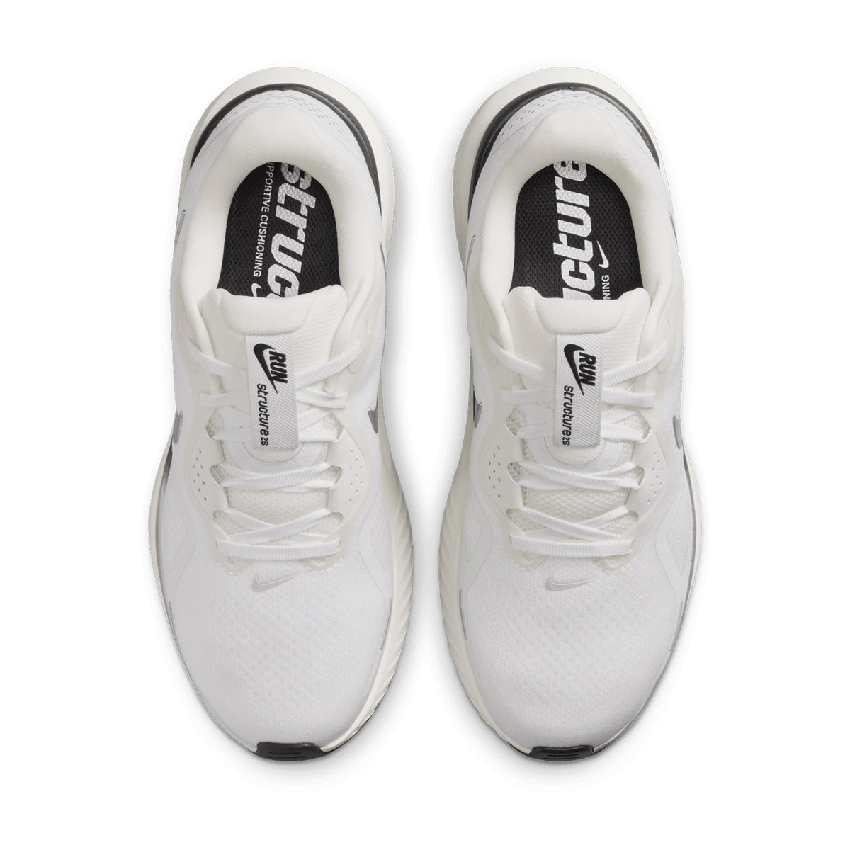 Women's Nike Structure 26 ESS Running Shoes Summit White Anthracite Metallic Silver top view showing breathable upper construction with stability design for comfortable daily training