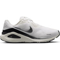 Women's Nike Structure 26 ESS Running Shoes Summit White Anthracite Metallic Silver outer side view showing double-stacked ZoomX and ReactX foam with midfoot support system for cushioned stability running