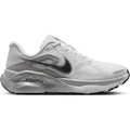 Women's Nike Structure Plus ESS Running Shoes Summit White Photon Dust Metallic Silver outer side view showing double-stacked ZoomX and ReactX foam with midfoot support system for cushioned stability running