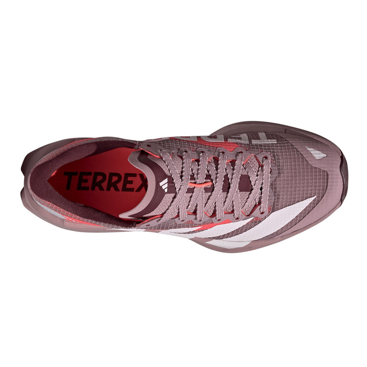 Women's adidas Terrex Agravic TT Trail Running Shoes Magic Mauve Cloud White Maroon top view showing ultra-tough reinforced mesh upper with lace closure for secure fit on challenging trails