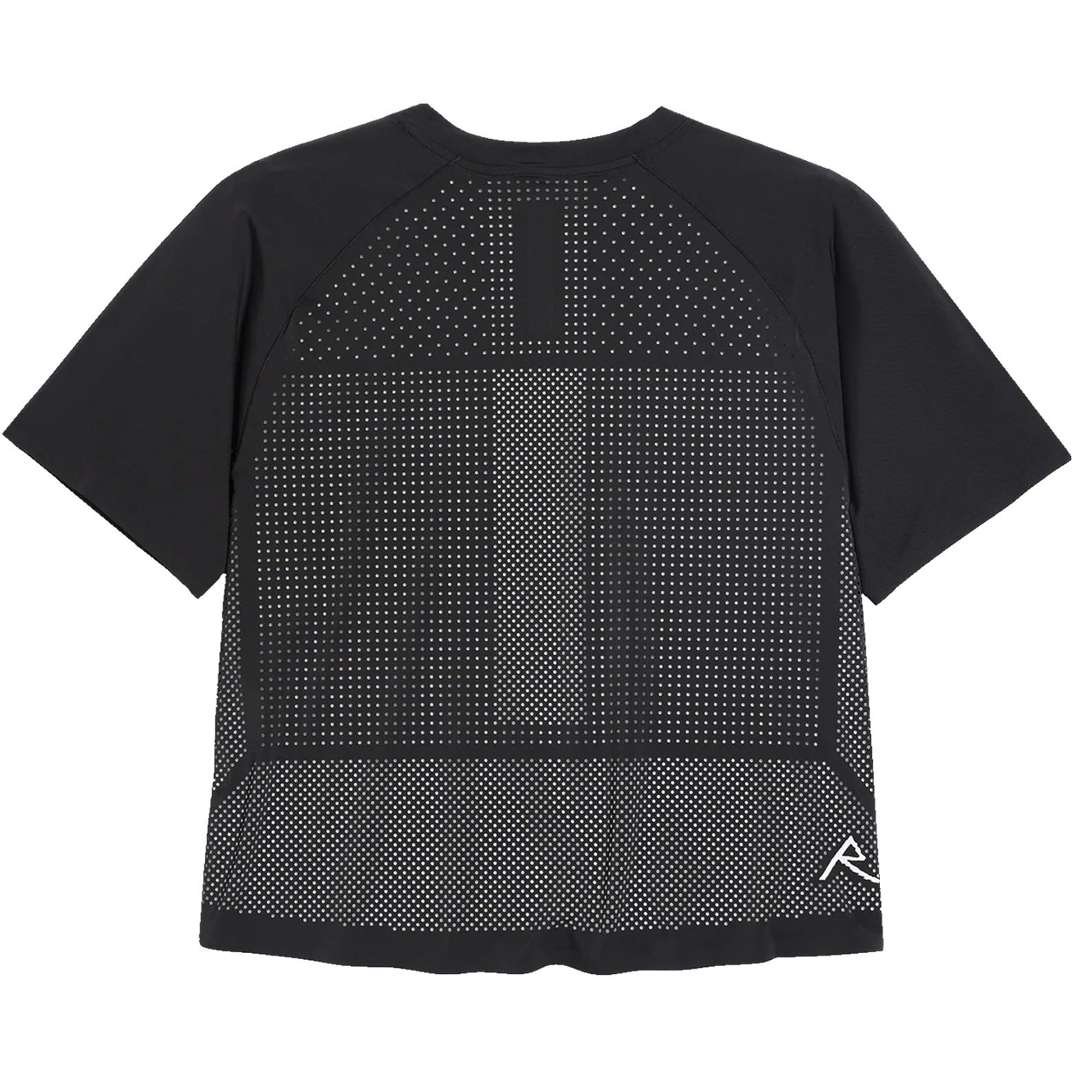 Women's Raide Thermal Dispersion Tee Black back product view showing densely perforated centre back zone with body-mapped laser-cut ventilation for maximum evaporative cooling during running
