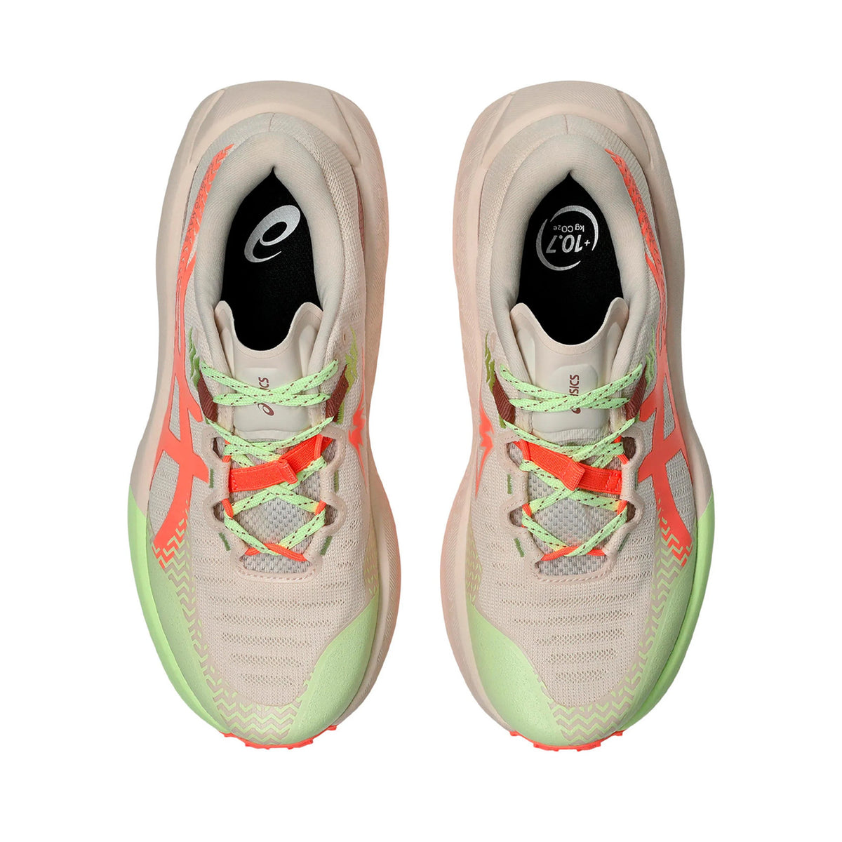 Women's ASICS Trabuco Max 5 Trail Running Shoes Rose Dust Sun Coral top view showing water-repellent engineered mesh upper with trail-ready construction for all-conditions off-road running