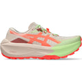 Women's ASICS Trabuco Max 5 Trail Running Shoes Rose Dust Sun Coral outer side view showing FF BLAST PLUS cushioning with ASICSGRIP outsole for maximum protection on technical trail terrain