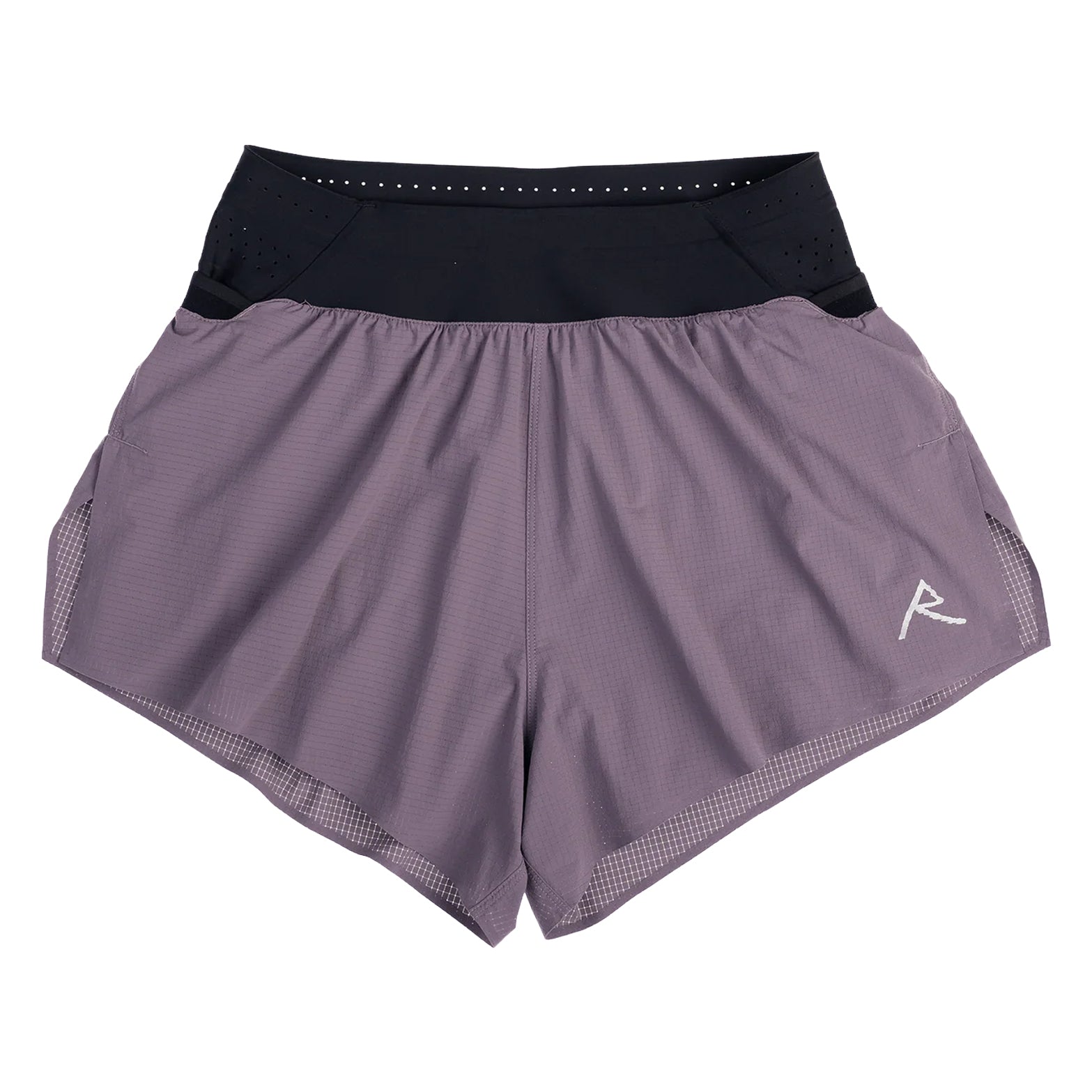 Raide TrailTech Short women's in Dusk — front product shot showing 3 inch silhouette, laser-perforated waistband, large pocket placement and Toray DotAir outer construction