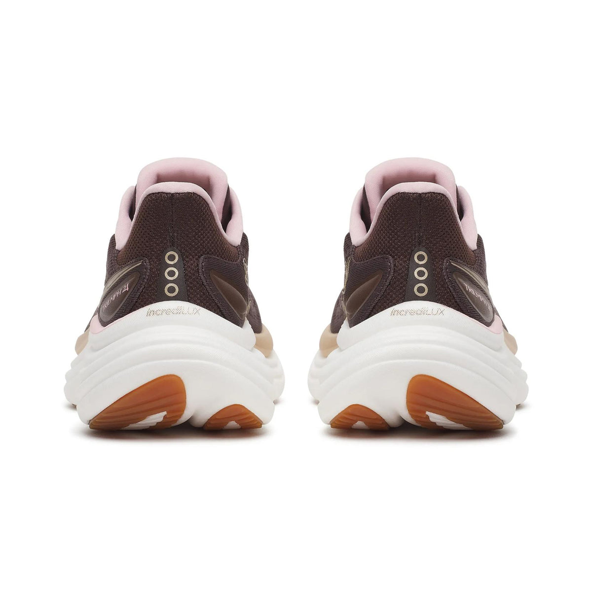 Women's Saucony Triumph 24 Running Shoes Torte Touch heel view showing thick incrediLUX foam stack for premium cushioning and lightweight comfort during long runs