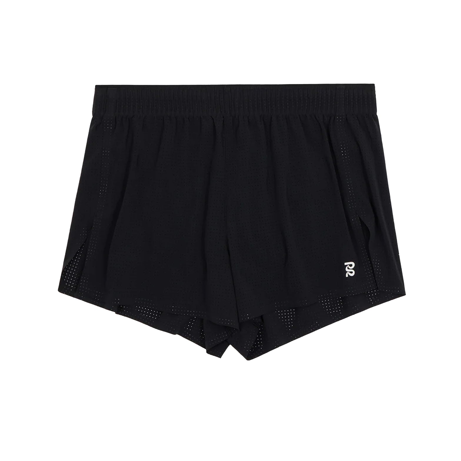 Bandit Vento™ Next Gen 3 Inch Split Shorts women's in Black — front product shot showing bonded cutaway split silhouette, custom waistband with branded drawstring and Vento™ four-way stretch fabric