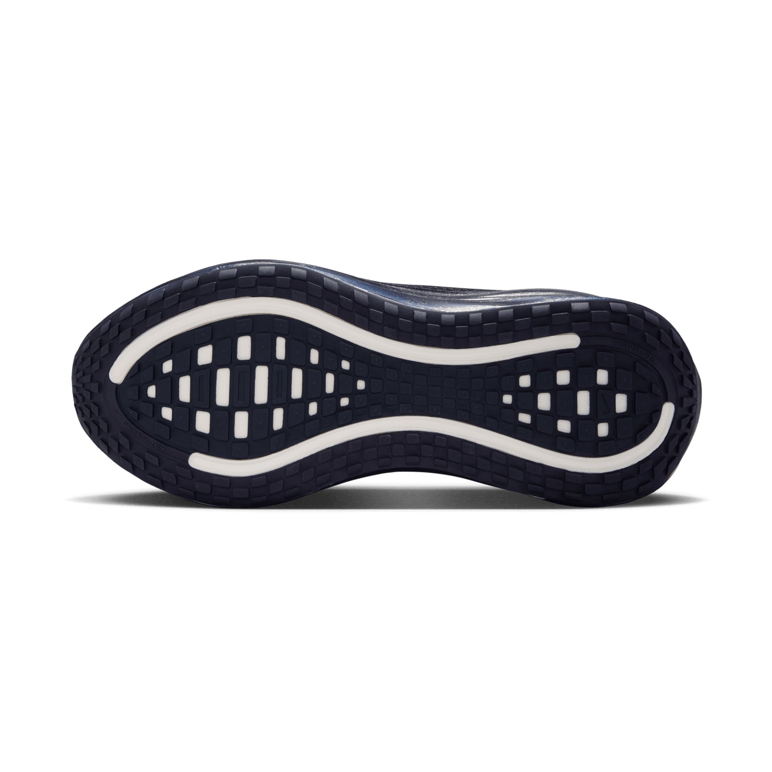 Women's Nike Vomero Plus Keely Hodgkinson Running Shoes Pitch Blue Blur Blackened Blue Black sole view displaying high-abrasion rubber outsole for dependable traction and durability during everyday road running