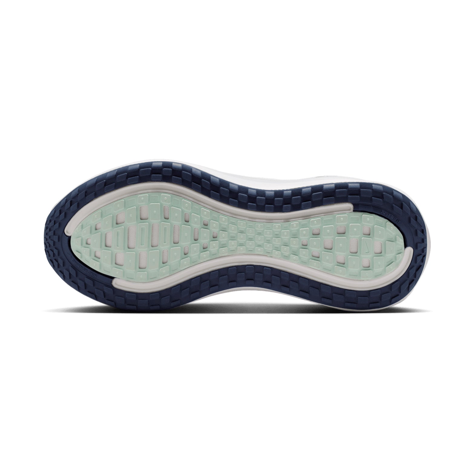 Women's Nike Vomero Plus Running Shoes White Pink sole view displaying high-abrasion rubber outsole in key wear zones for road traction