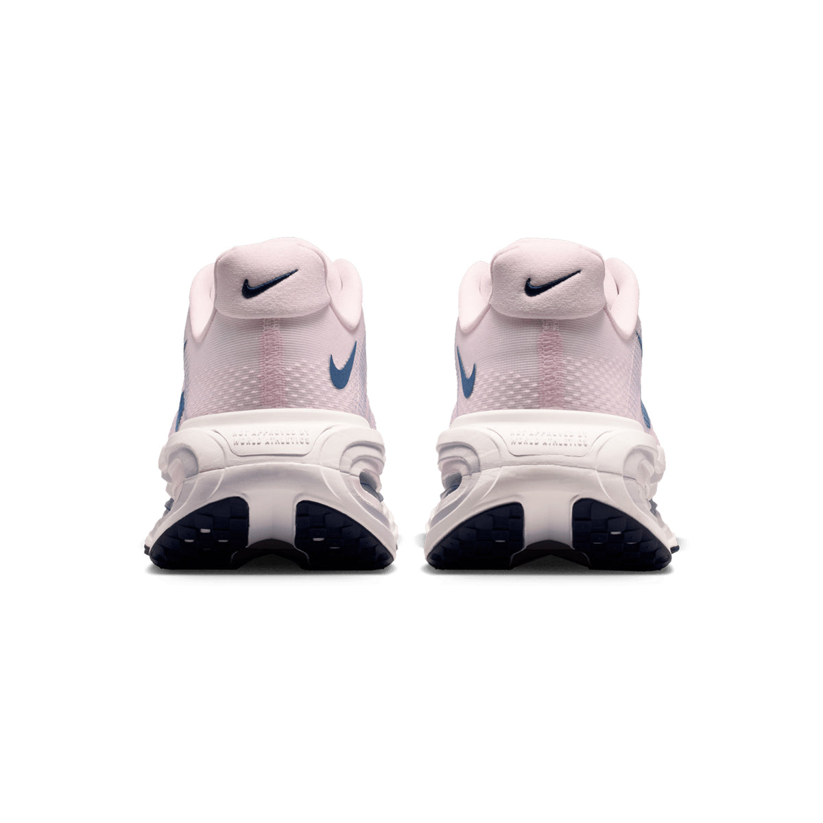 Women's Nike Vomero Premium Running Shoes Pearl Pink White heel view showing dual Air Zoom units with full-length ZoomX foam stack for maximum cushioning