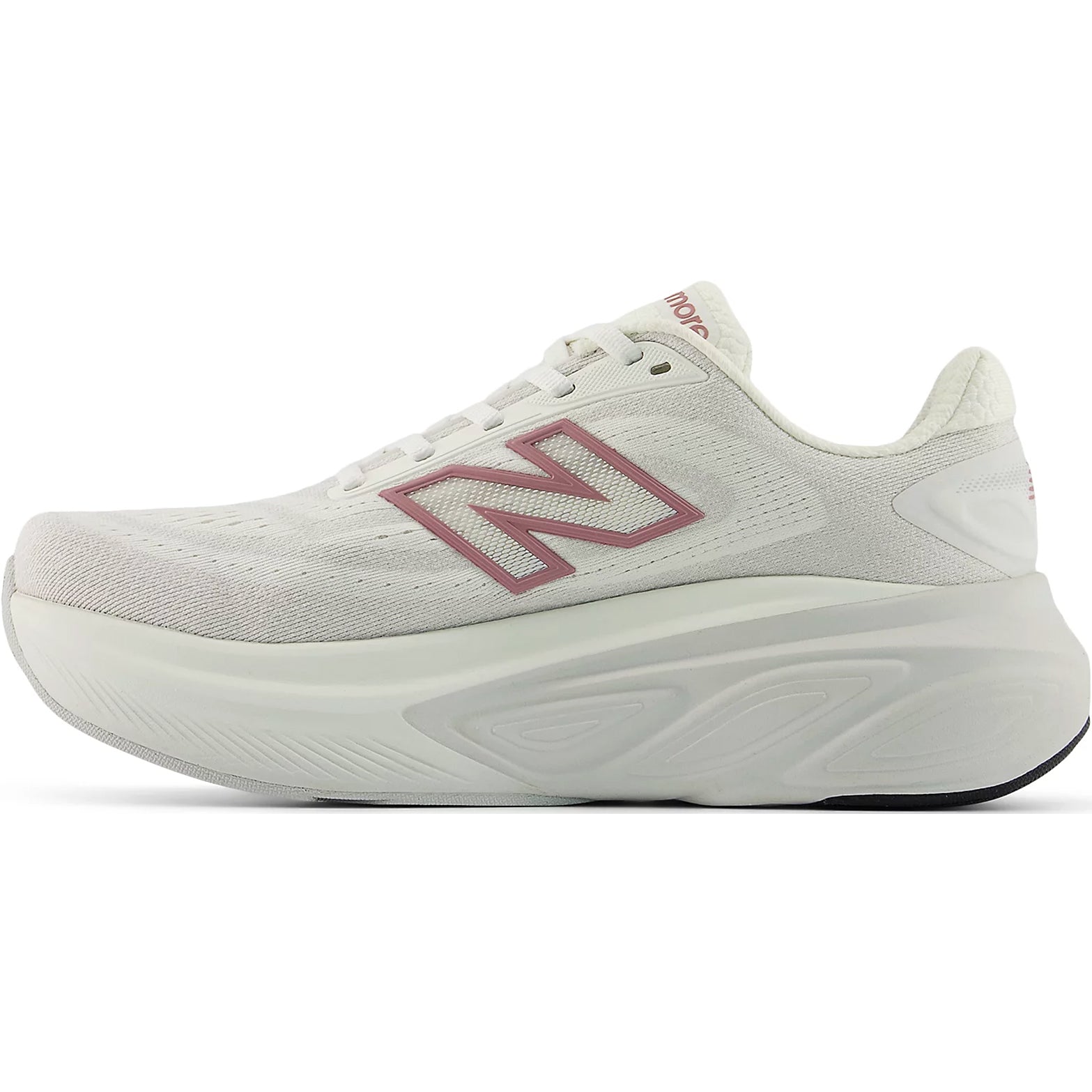 Women's New Balance Fresh Foam X More v6 Running Shoes Sea Salt Rosewood Grey Matter inner side view showing Fresh Foam X midsole and high sidewall stability