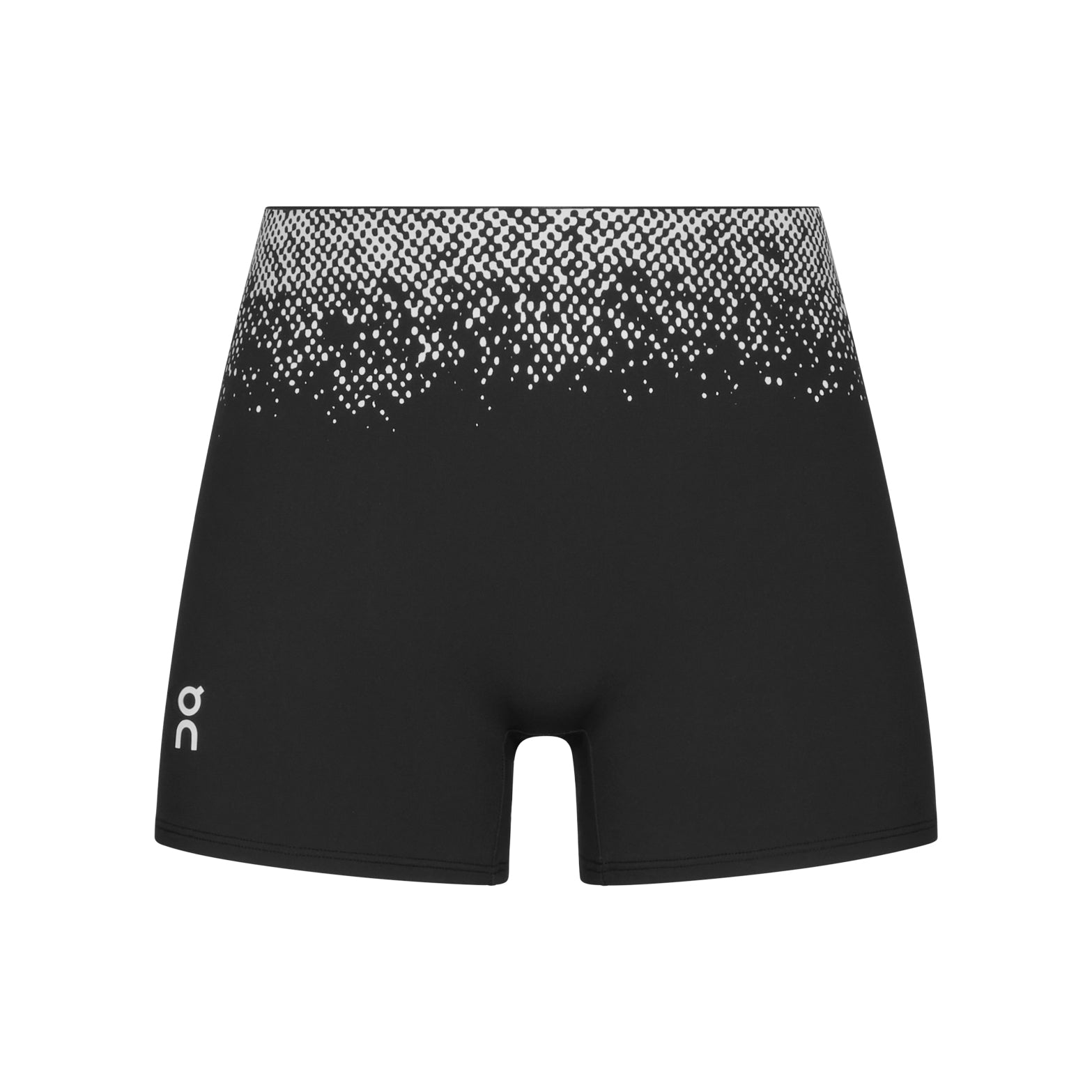 Women's On Zero Short Tights Black White product view showing lightweight technical fabric with moisture-wicking properties and expressive graphic
