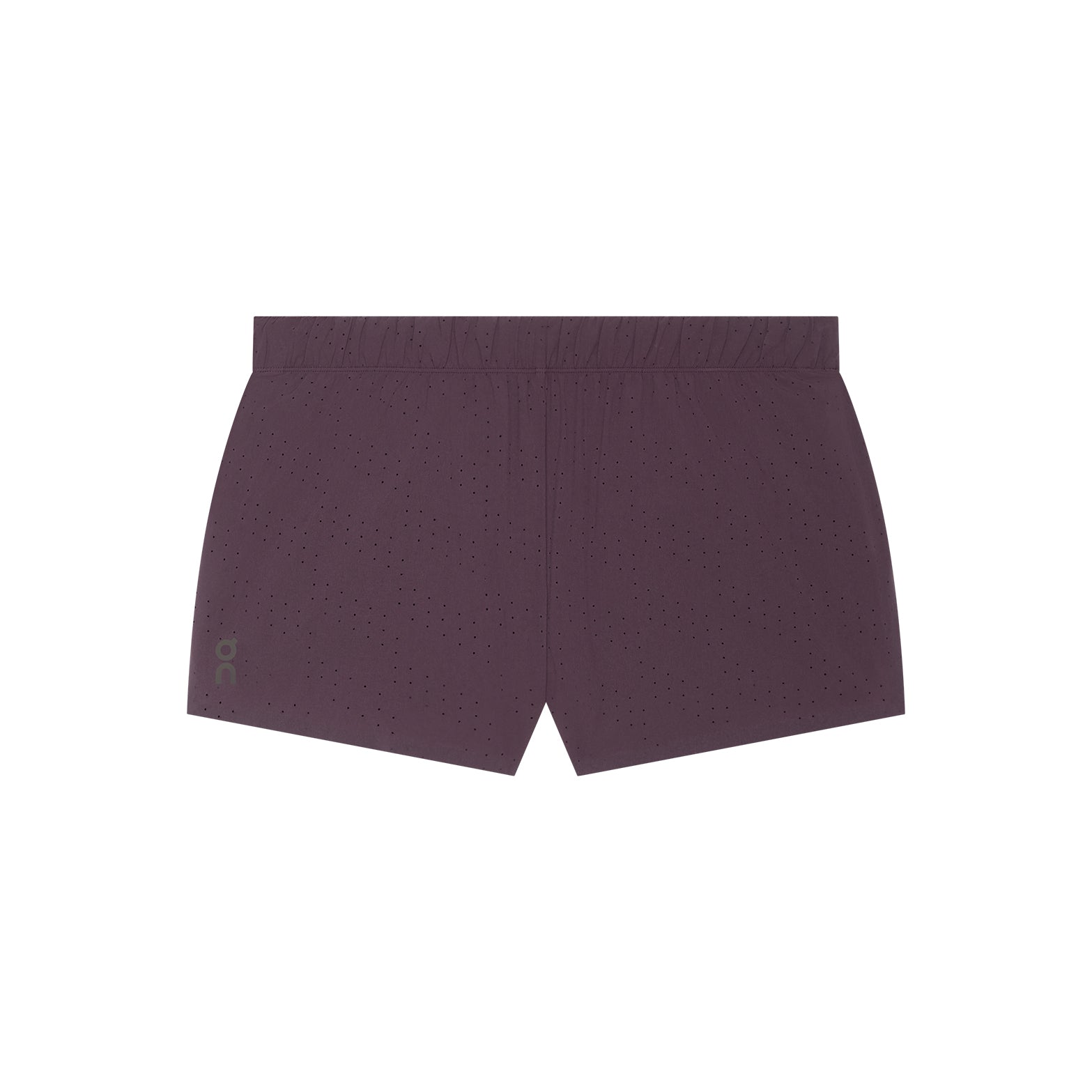 Women's On Zero Shorts Urchin front product view showing ultra-lightweight stretch-woven perforated outer with On athlete-inspired graphic and adjustable waistband
