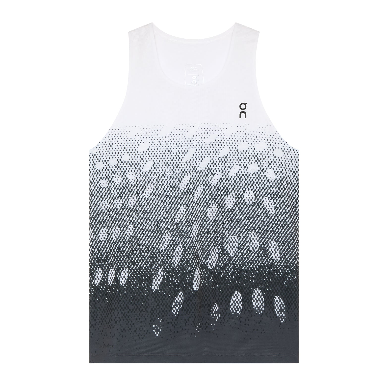 Women's On Zero Singlet White Black Grey product view showing ultra-lightweight construction with On DryTec moisture-wicking fabric and athletic racer-back styling