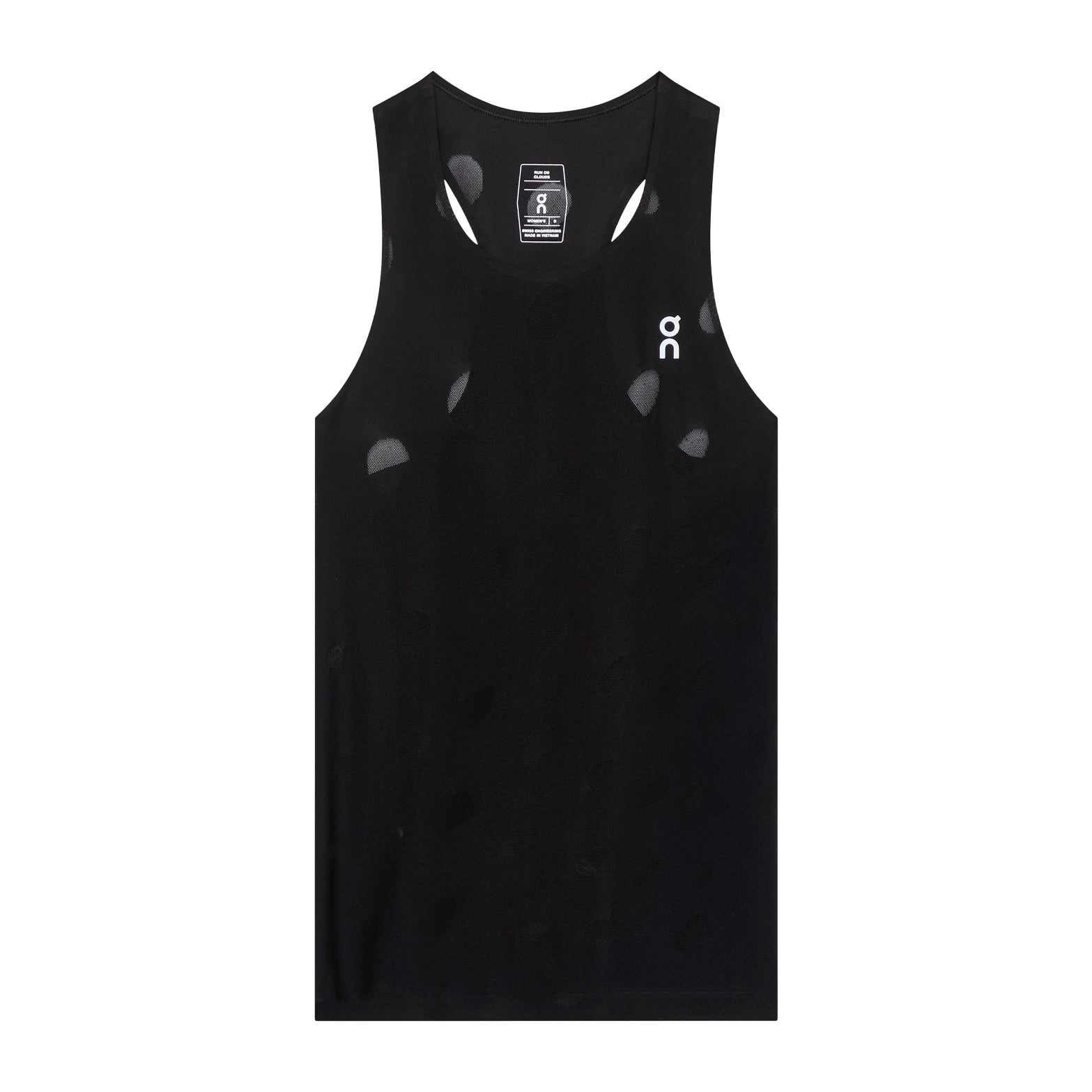 Women's On Zero Tank Breathe Black front product view showing ultralight functional jacquard construction with On DryTec moisture-wicking fabric and athletic racerback design