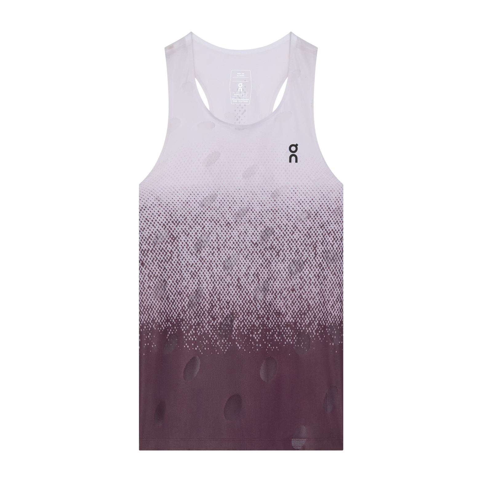 Women's On Zero Tank Breathe Foxglove White front product view showing ultralight functional jacquard construction with On DryTec moisture-wicking fabric and athletic racerback design