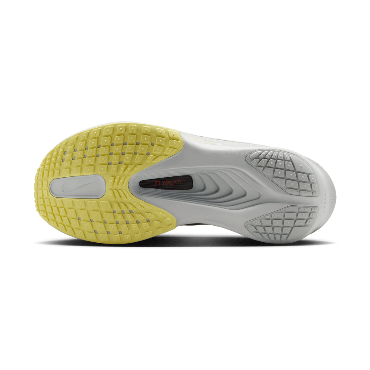 Nike Zoom Fly 6 women's running shoe in Bleached Lilac / Purple Dynasty / Volt Tint — outsole view showing durable rubber tread pattern and purple dynasty Zoom foam midsole stack profile with carbon plate geometry