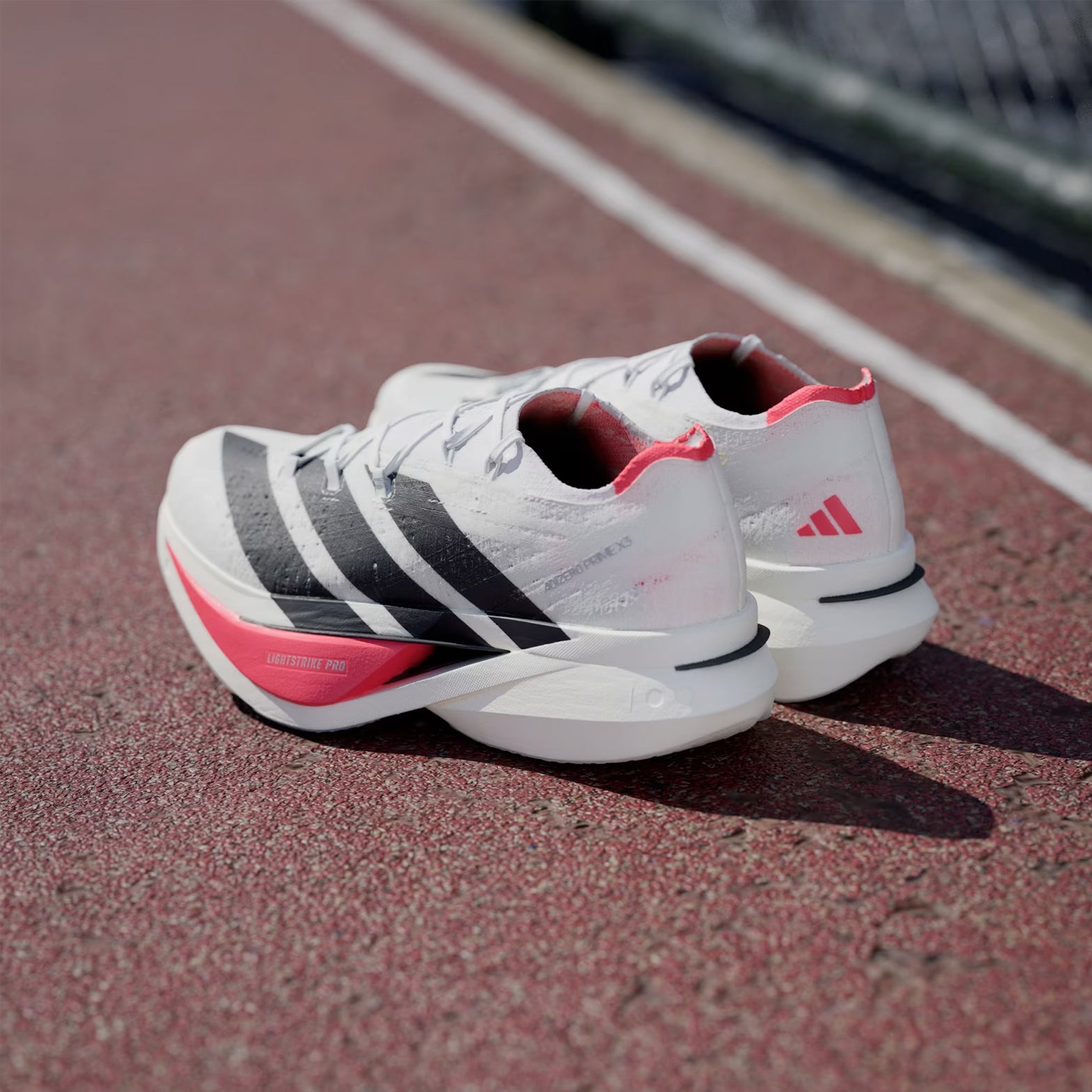 Adizero Prime X 3 Strung Running Shoes Cloud White / Core Black / Lucid Red - Achilles Heel