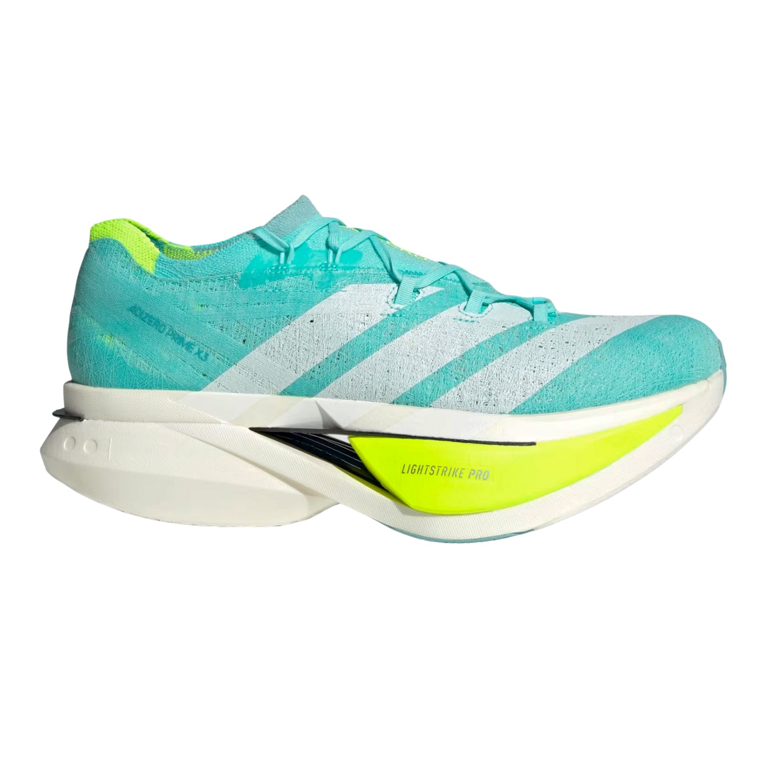 Adizero Prime X 3 Strung Running Shoes Flash Aqua / Zero Metalic / Lucid Lemon - Achilles Heel