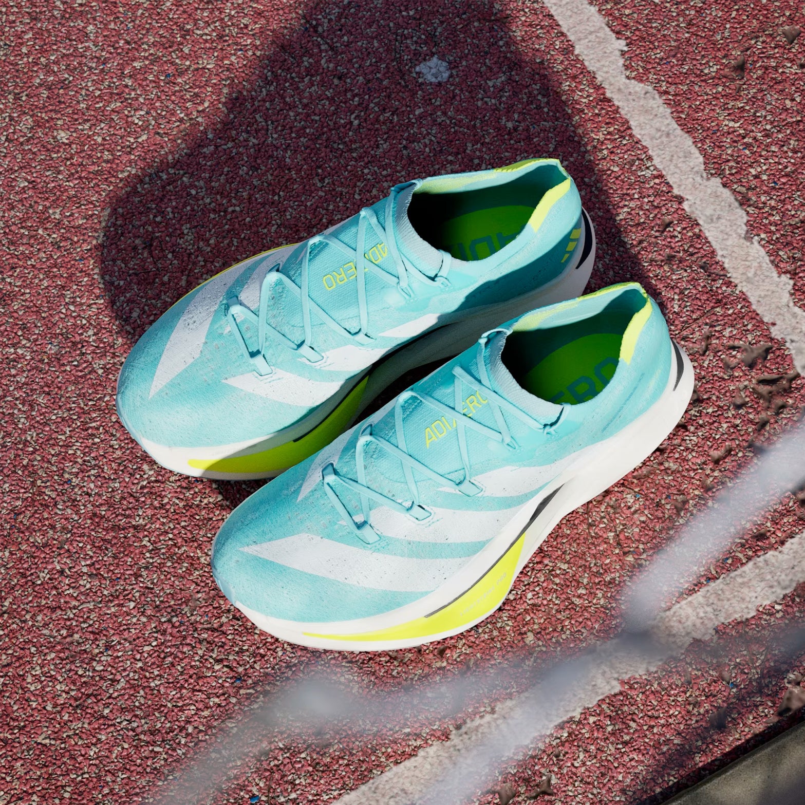 Adizero Prime X 3 Strung Running Shoes Flash Aqua / Zero Metalic / Lucid Lemon - Achilles Heel