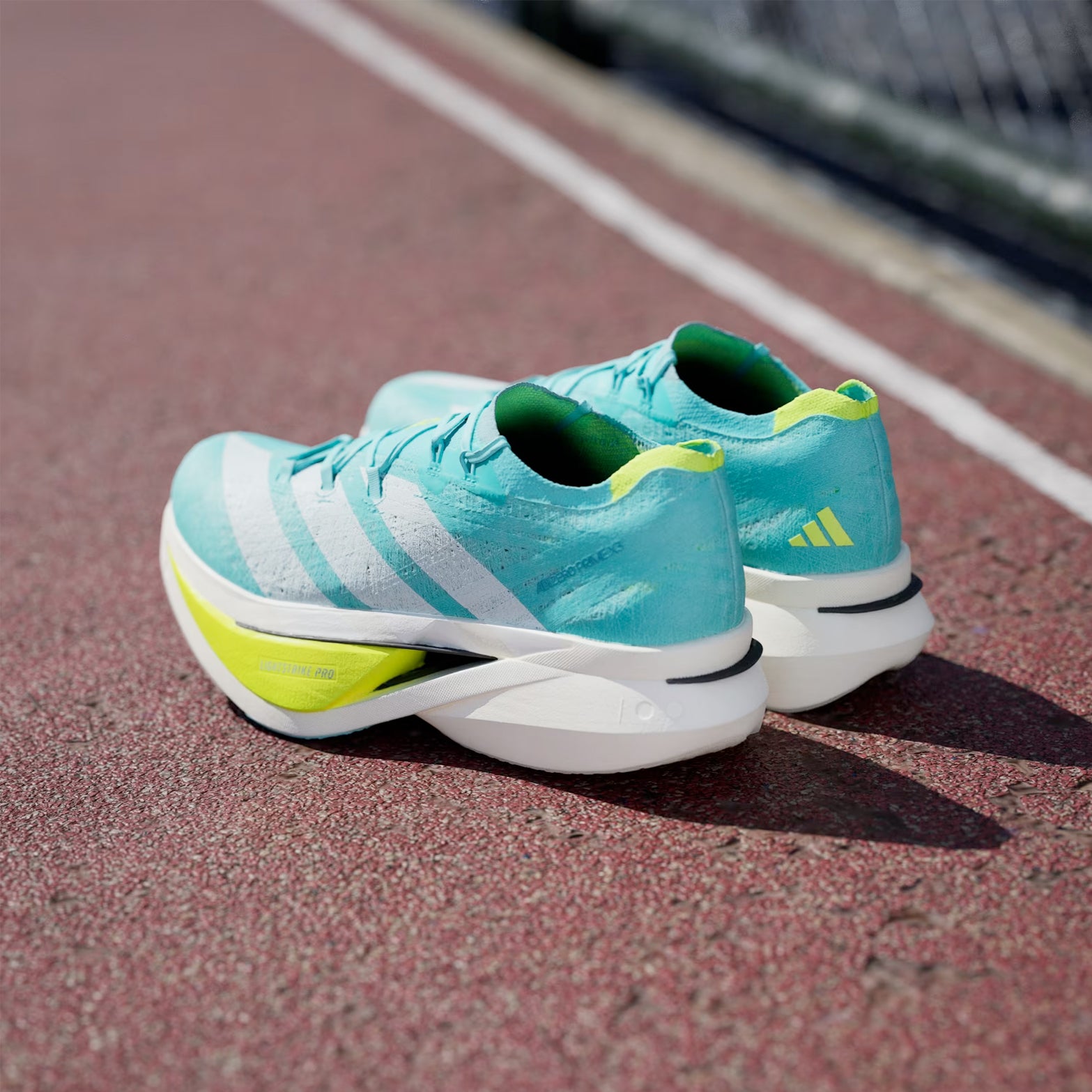 Adizero Prime X 3 Strung Running Shoes Flash Aqua / Zero Metalic / Lucid Lemon - Achilles Heel