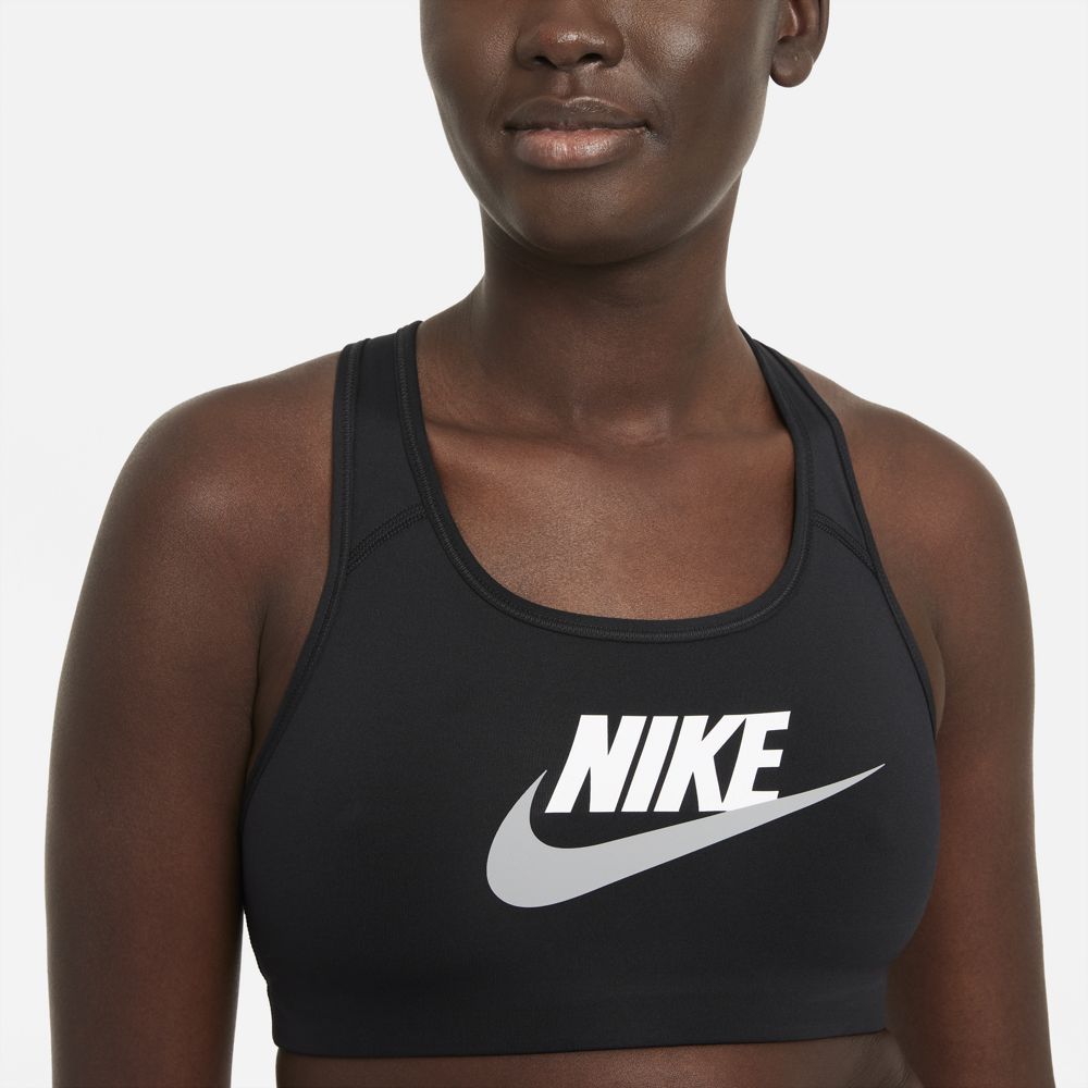 Nike Women's Dri-FIT Swoosh Bra Black / White / Particle Grey - Achilles Heel