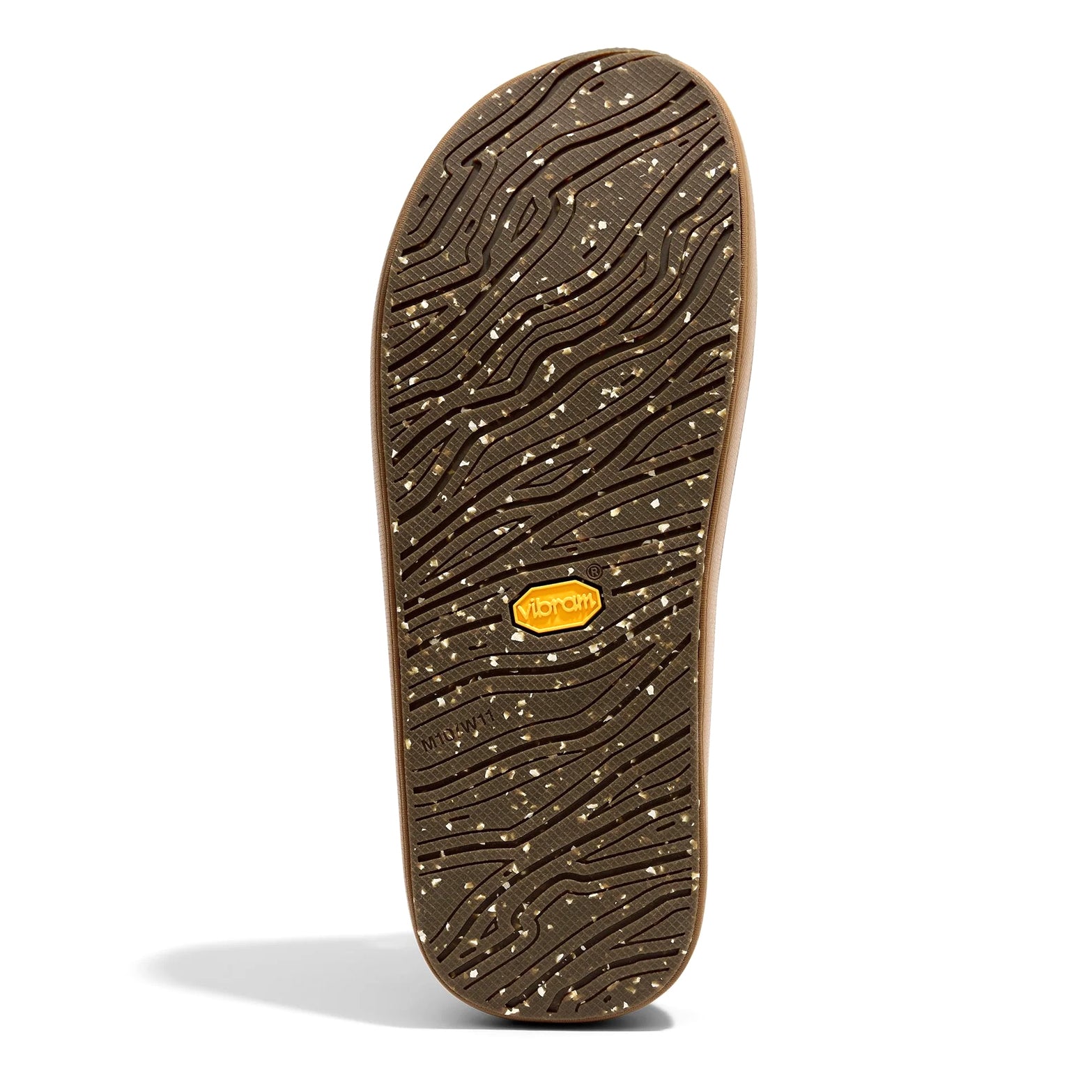 norda 008 Slide Oud sole view displaying custom Vibram ECOSTEP soleplate made with recycled materials and traction pattern