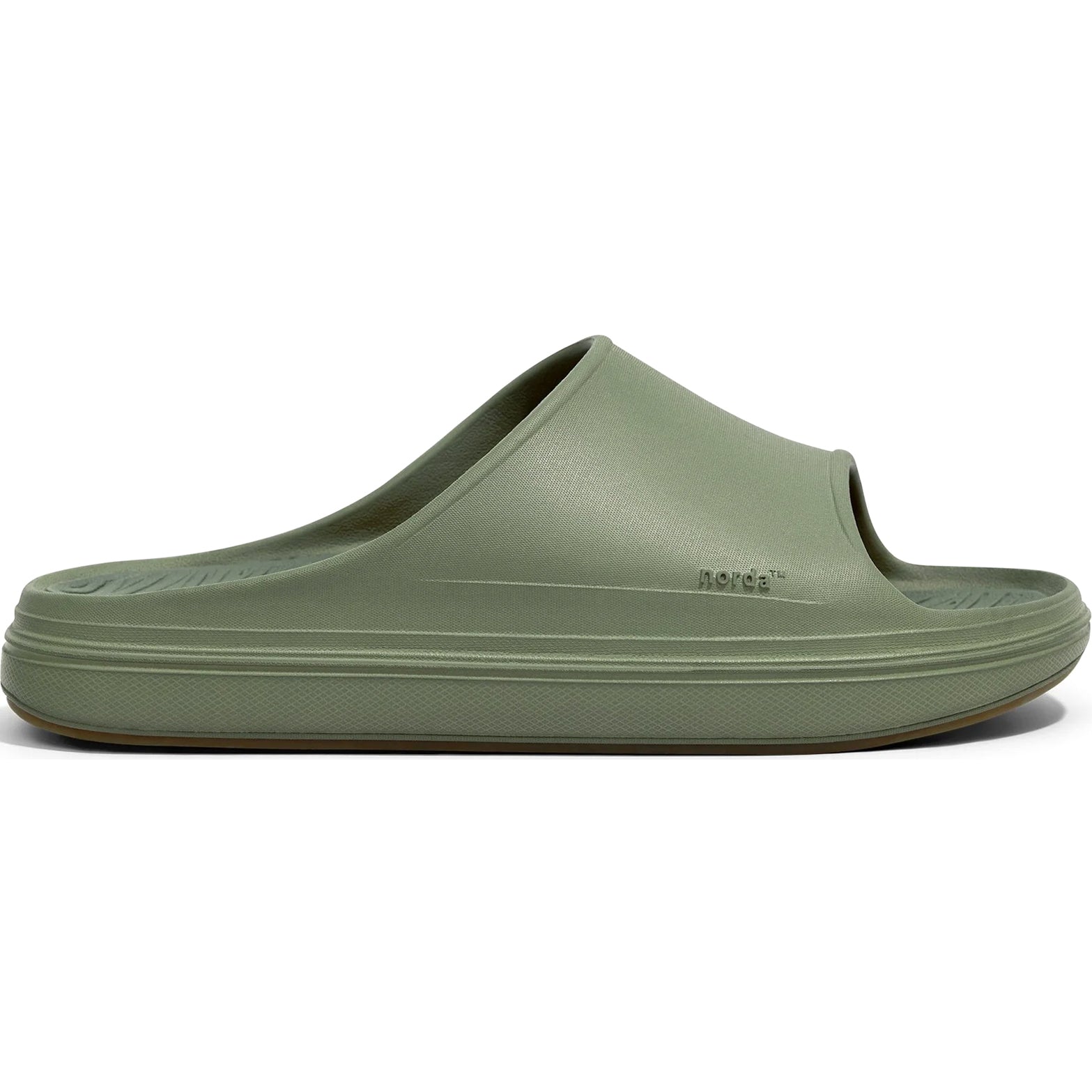 norda 008 Slide Sage side view showing dual-density foam construction with denser midsole and softer foam foot strap