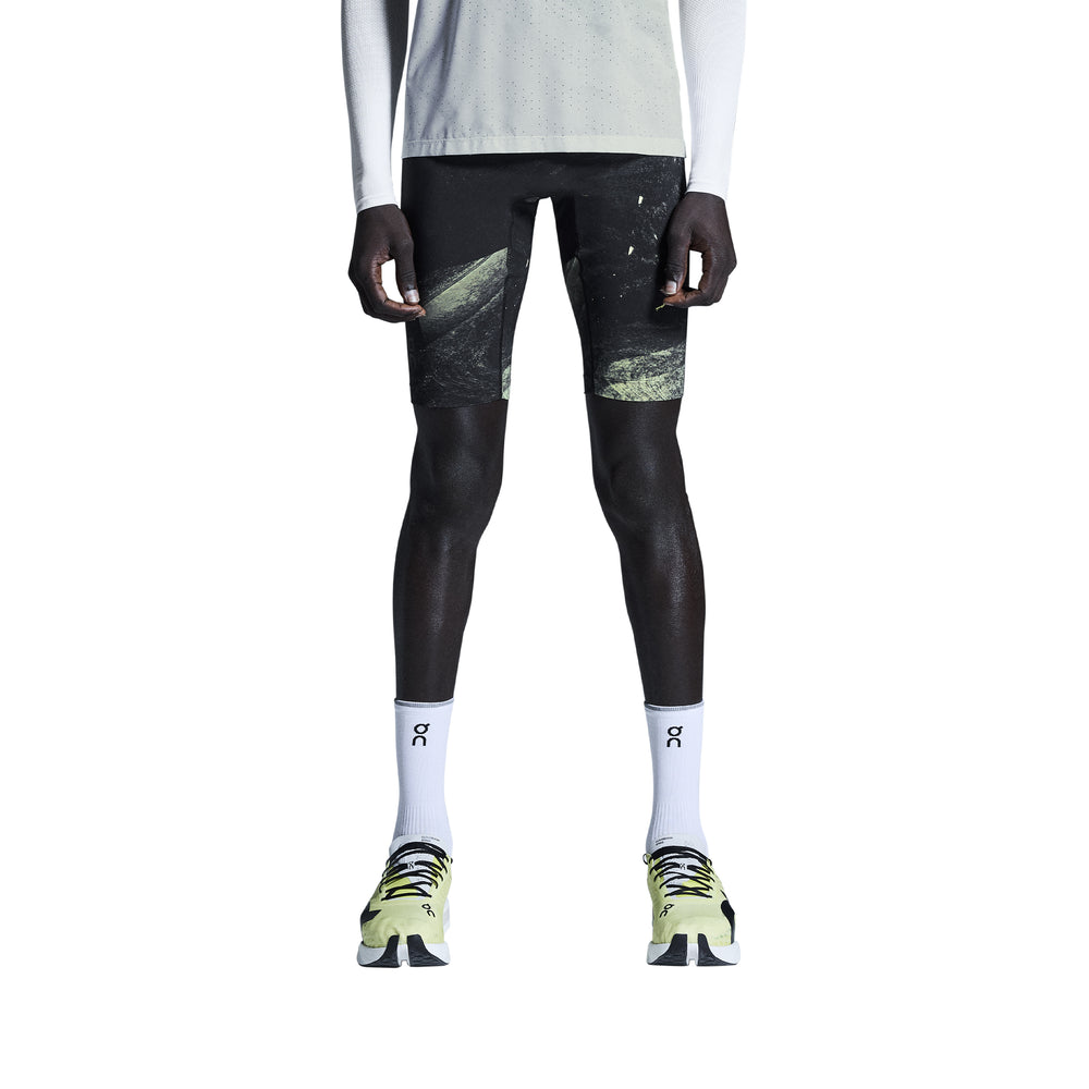 On Men's Race Tights Half Black / Limelight - achilles heel