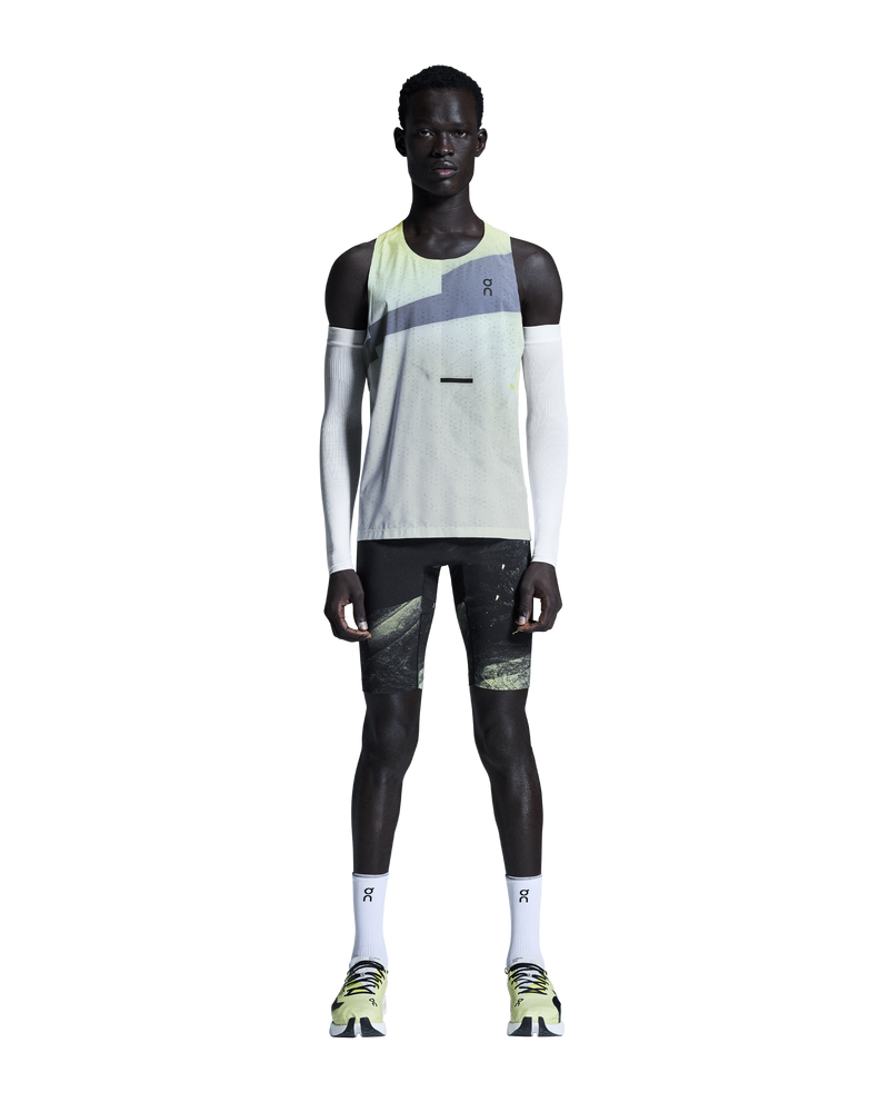 On Men's Race Tights Half Black / Limelight - achilles heel