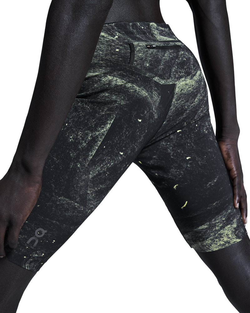 On Men's Race Tights Half Black / Limelight - achilles heel
