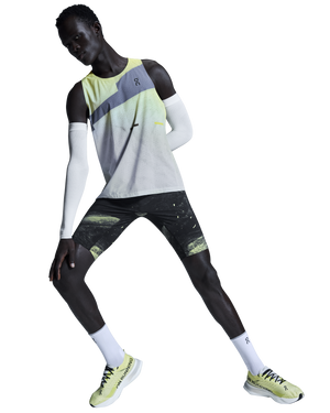On Men's Race Tights Half Black / Limelight - achilles heel