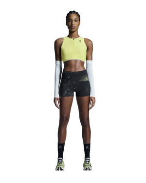 On Women's Race Tights Short Black / Limelight - achilles heel