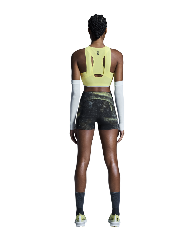 On Women's Race Tights Short Black / Limelight - achilles heel