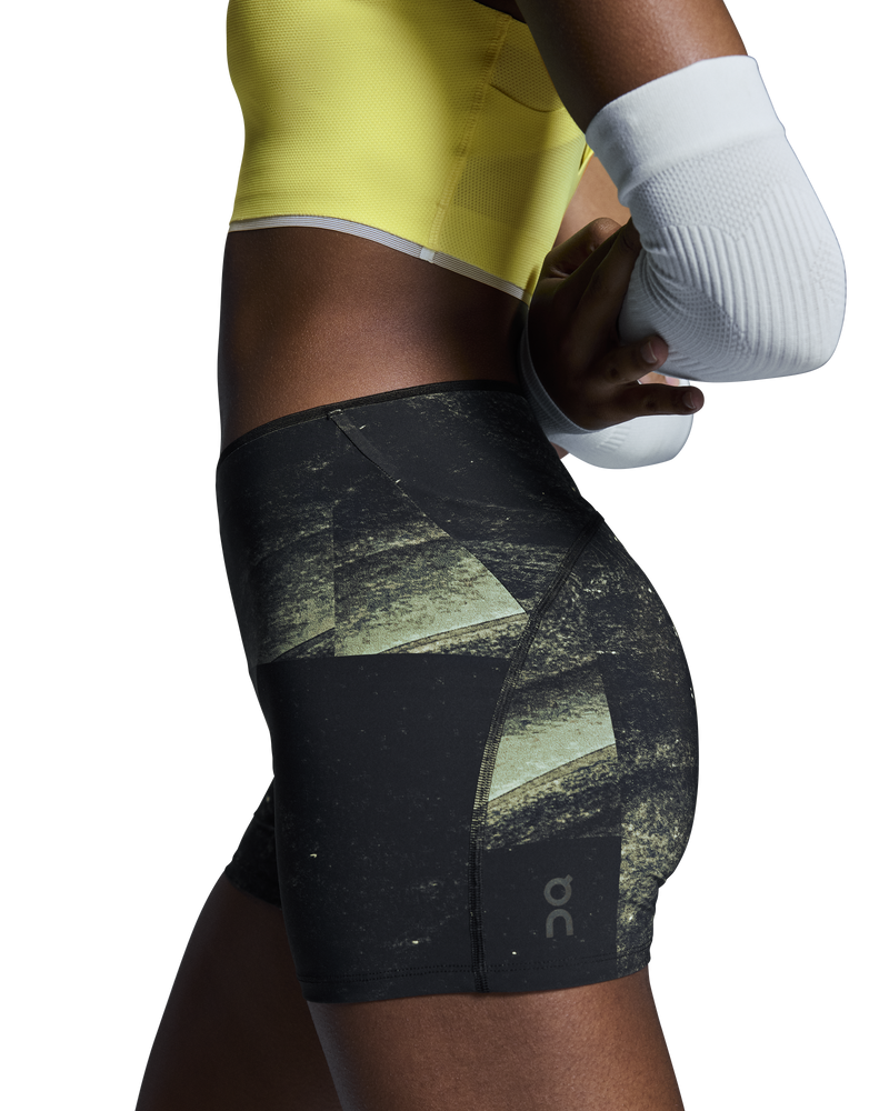 On Women's Race Tights Short Black / Limelight - achilles heel