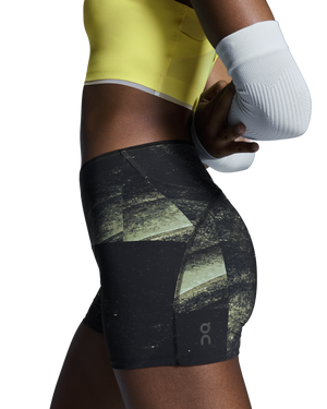On Women's Race Tights Short Black / Limelight - achilles heel