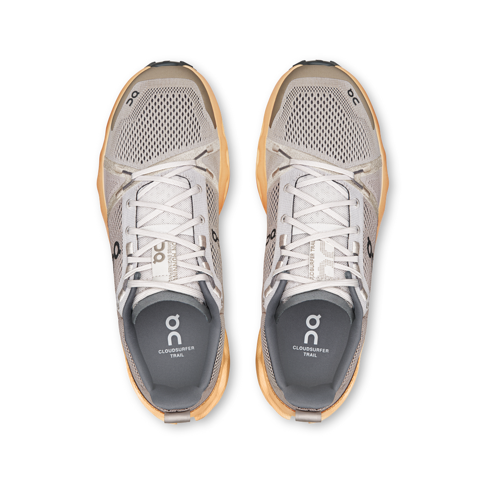 On Men's Cloudsurfer Trail Running Shoes Silver / Blonde - achilles heel