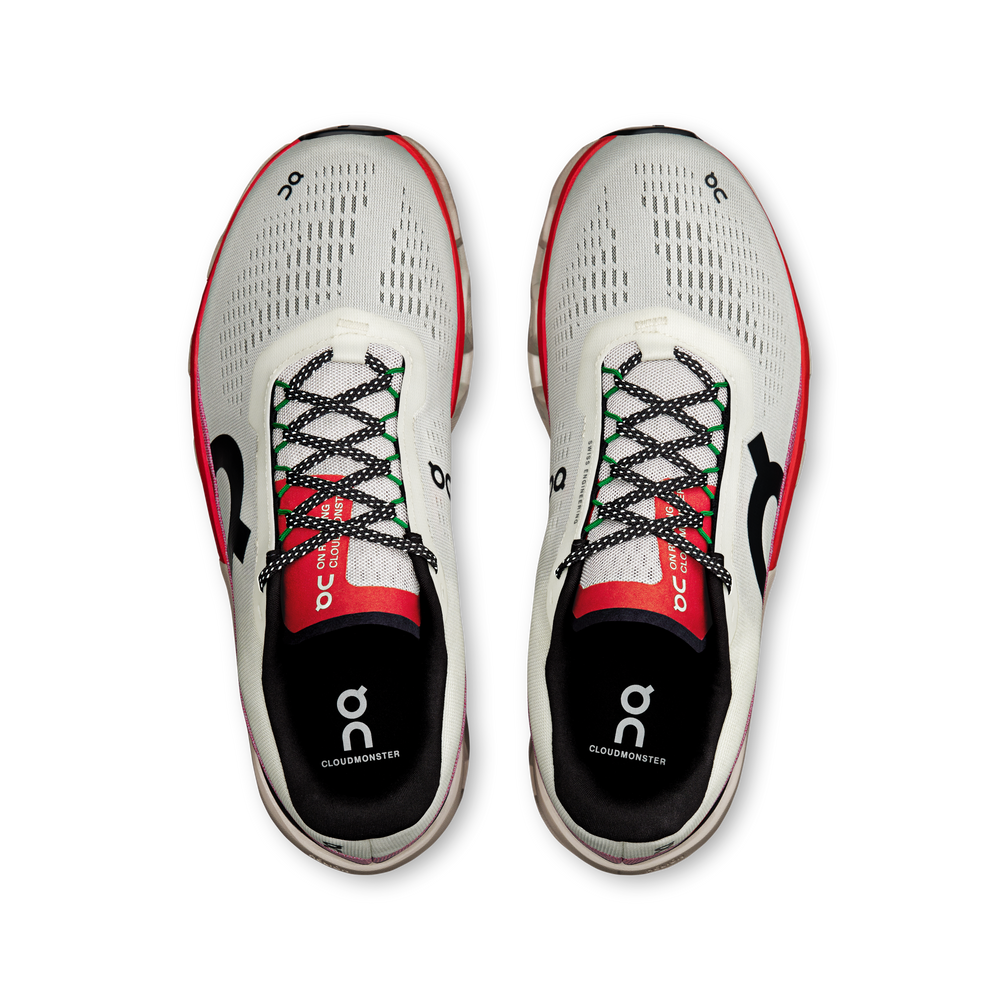 On Men's Cloudmonster 2 Running Shoes Ivory / Silver - achilles heel