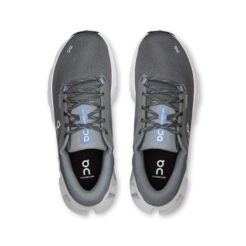 On Men's Cloudflyer 5 Running Shoes Stone / Glacier - achilles heel