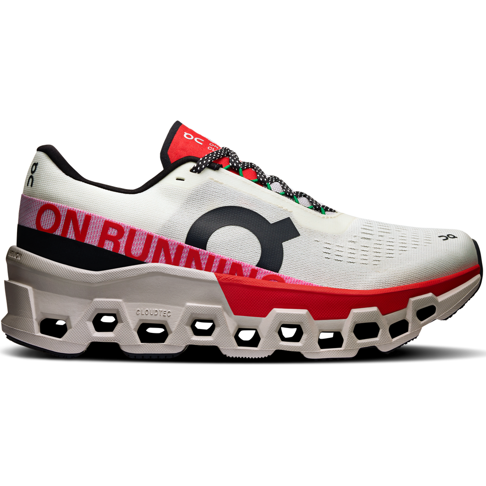 On Women's Cloudmonster 2 Running Shoes Ivory / Red - achilles heel