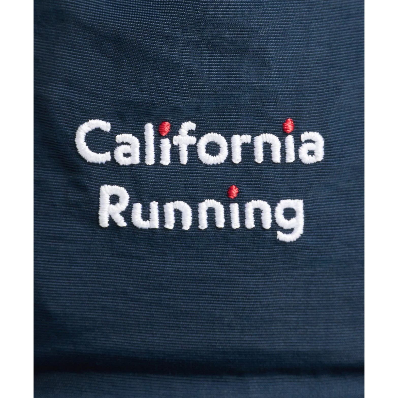 District Vision 5 Panel Nylon Hat in California Running Navy — front close-up view showing unstructured five-panel silhouette, detailed embroidery and california running navy colourway & logo